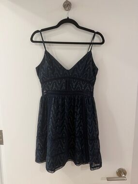 NBD Navy Blue Beaded Spaghetti Strap Mini Dress